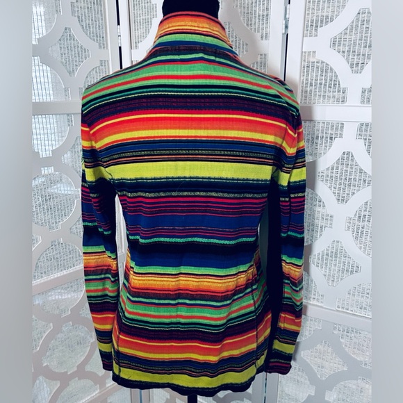 RALPH LAUREN Active Multicolor Striped Top Zip Logo Orange Yellow Blue Medium - Picture 9 of 15